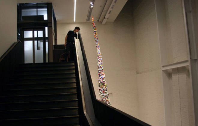 green design, eco design, sustainable design, recycle art, recycled plastic bottles, Thrown to the WInd, recycled plastic bottle tower, Wang Zhiyuan, Chinese artists, Beijing Artists