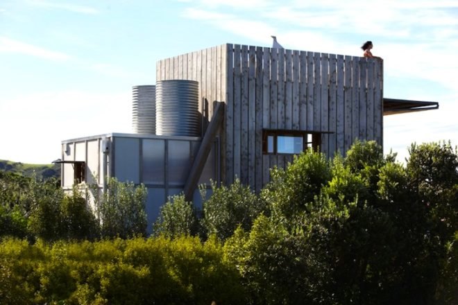 Crosson Clarke Carnachan Architects, Whanapoua Sled house, sleds, beach, New Zealand, natural materials, grey water recycling, rising seas, climate change, green design, sustainable design, eco-design, modular design