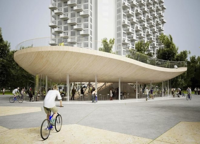 NL Architects, Bike Pavilion, Velodrome, urban design, China, Hainan Province, VANKE, Netherlands, cycling, green design, sustainable design, eco-design, bicycles, shade, tropics, China