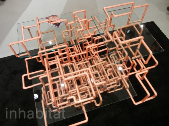 “green furniture”, Benjamin Rollins Caldwell, BRC Designs, design week, eco design, green design, ICFF, new york design week, sustainable design, international contemporary furniture fair, pipe table, recycled pipe chair, recycled pipe table, copper pipe table