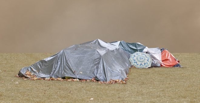 Frank Bayh & Steff Rosenberger-Ochs, tent city, recycled materials, found objects, makeshift homes, temporary structures, protests, stuttgart 21, germany, railway, urban design, green design, sustainable design, eco-design, shipping pallets, tents, temporary housing