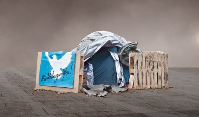 Frank Bayh & Steff Rosenberger-Ochs, tent city, recycled materials, found objects, makeshift homes, temporary structures, protests, stuttgart 21, germany, railway, urban design, green design, sustainable design, eco-design, shipping pallets, tents, temporary housing