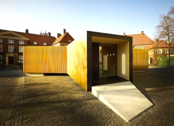 Modulorbeat, temporary construction, golden glory, bicycle capital of Germany, Muster, gilded pavilion, gold, urban design, green design, sustainable design, eco-design, Germany, temporary design, art, culture