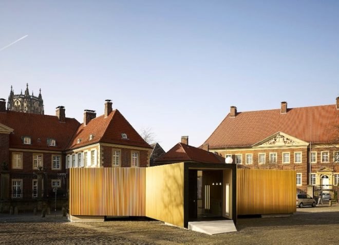 Modulorbeat, temporary construction, golden glory, bicycle capital of Germany, Muster, gilded pavilion, gold, urban design, green design, sustainable design, eco-design, Germany, temporary design, art, culture