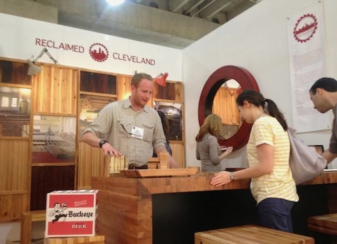 Reclaimed Cleveland, ICFF, International Contemporary Furniture Fair, New York Design Week, green furniture, green design, eco-design, sustainable design, recycled materials, reclaimed materials, old growth lumber, re-purposed design