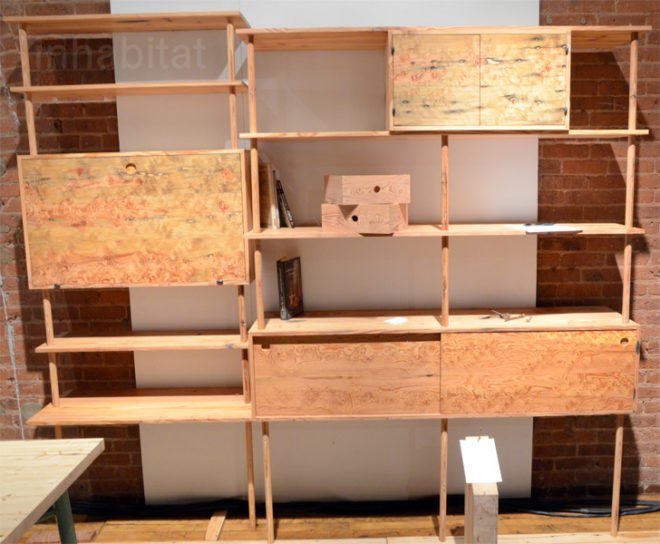 Shelving System, Daskam Dworkis and Emily A. Martinez, 12x12, wanted design, reclaimed wood, reclaimed nyc building wood, sustainable furniture, green furniture, new york design week, nyc design week 2012, sustainable design, green design