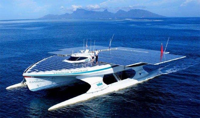 Turanor PlanetSolar, PlanetSolar, solar power, solar-powered boat, green transportation, Raphael Domjan, solar panels, green boat