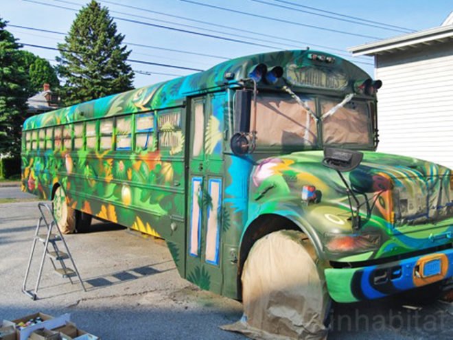 Breakwater Middle School, Tim Clorius, Paint School Buses, Street Art, Friday Artwalk, Portland, Maine, Old school buses, Aerosol Art