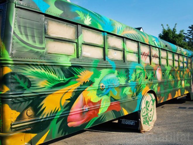 Breakwater Middle School, Tim Clorius, Paint School Buses, Street Art, Friday Artwalk, Portland, Maine, Old school buses, Aerosol Art