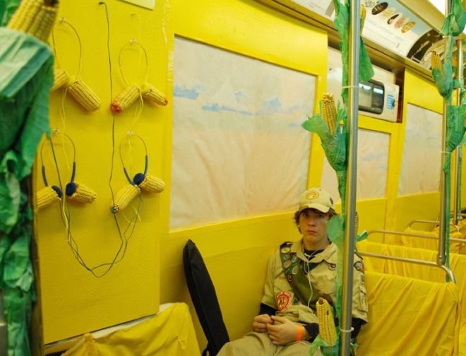 green design, eco design, sustainable design, Art on Track, chicago, repurposed train, mobile art gallery