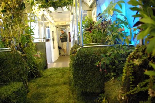 green design, eco design, sustainable design, Art on Track, chicago, repurposed train, mobile art gallery