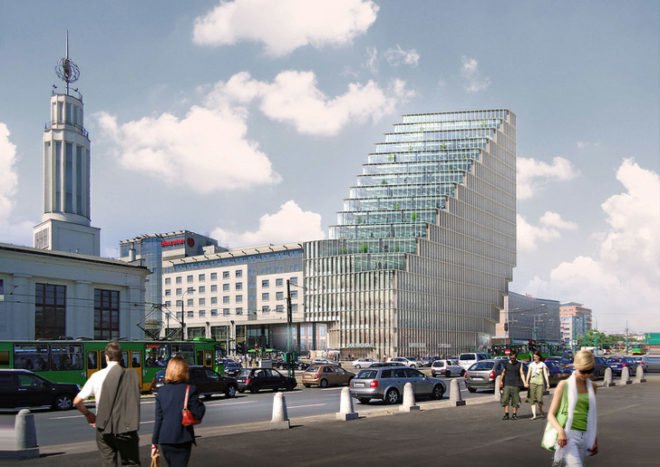 BREEAM, Polish green building, glass fiber concrete, Poland green building, mixed use green tower, MVRDV,