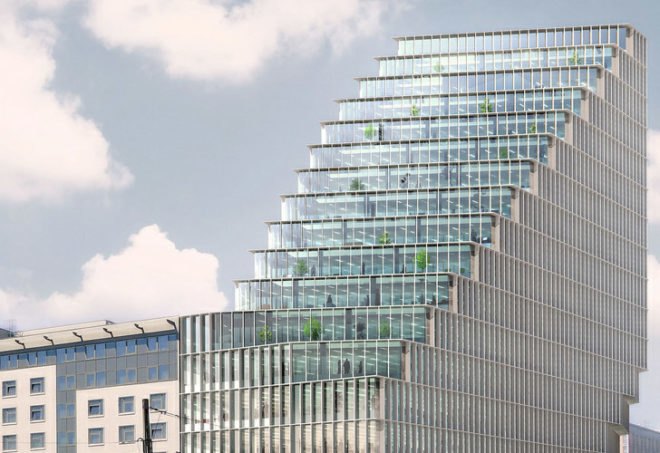 BREEAM, Polish green building, glass fiber concrete, Poland green building, mixed use green tower, MVRDV,