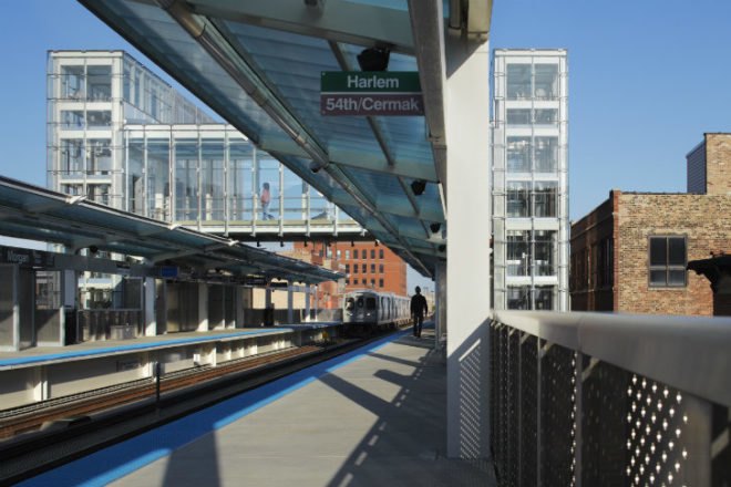 CTA Morgan Station, Ross Barney Architects, cta, morgan station, carol ross barney, chicago, green transportation, transit station