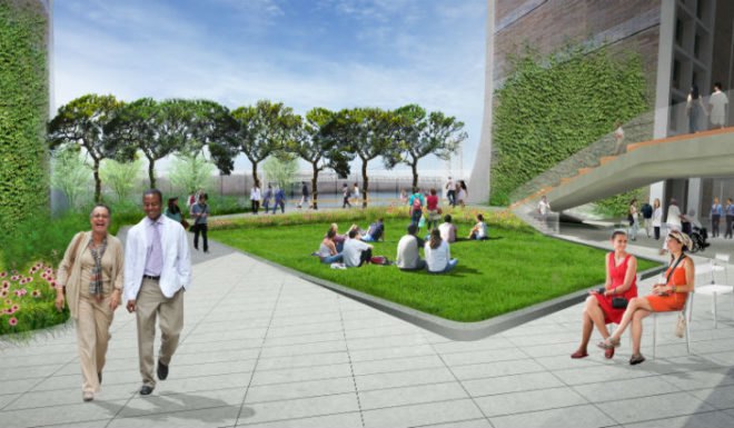 green space, Columbia University, CUMC, Columbia university green space, Columbia university medical center, new medical and graduate building, leed-certified building, new educational building Columbia, glass tower design