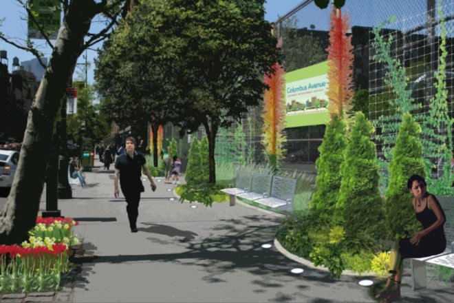 Green makeover, streetscape, solar streetscape, Columbus Avenue Business Improvement District, DOT, BID, Department of Transportation, rainwater, solar lighting, green block, Upper West Side, green manhattan, eco-friendly features, solar panels, landmark preservation commission,