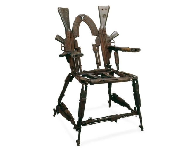 Cristovao Canhavato (Kester), sustainable furniture, weapon throne, british museum, decommissioned weapons, international arms trade, green design, eco design
