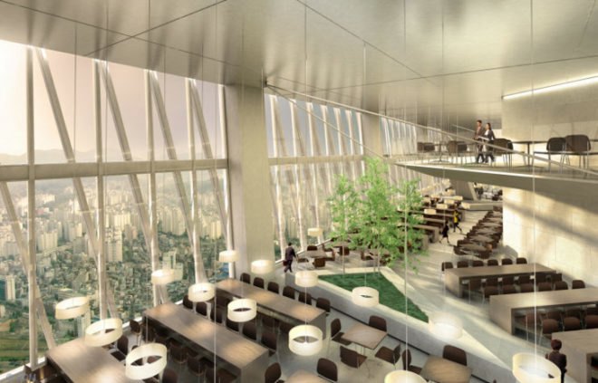 chilled beam, building louvers,SOM Seoul, Seoul green building, high rise triple pane windows,