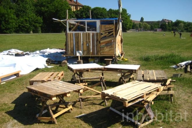 Architecture, Art, DIY, Recycled Materials, recycled wood, tyres, pallets, tempelhof airport, Bread & Butter, Gecekondu Landed Overnight, Youth Art Neukölln, Kunst-Stoffe, Urban Planning, Crafts, german design, berlin