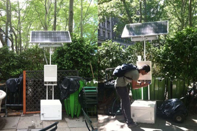 green design, eco design, sustainable design, Bryant Park, Solar power, solar powered charging station, Green Barrel Energy, Occupy Wall Street, Tommy Mitchell, Cell phone charging stations, Bryant Park
