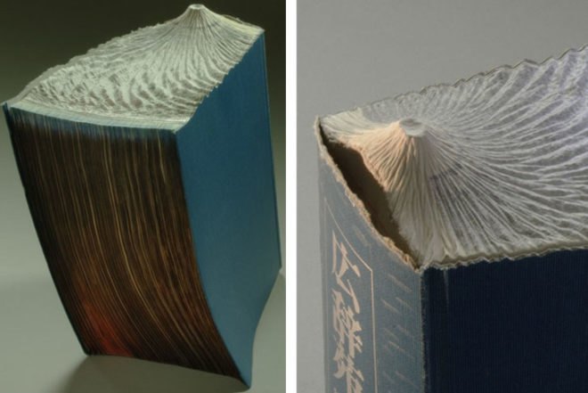 Guy Laramee, Guan Yin, book carvings, mountains, topographic, recycled books, art, Recycled Materials