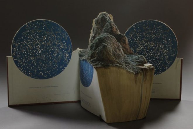 Guy Laramee, Guan Yin, book carvings, mountains, topographic, recycled books, art, Recycled Materials