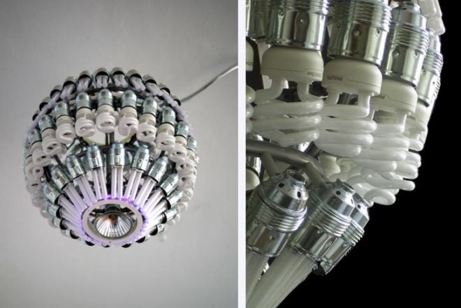 Itektur, The Glow Chandelier, LED, ultraviolet LED, DMY Berlin 2012, German design, old energy-efficient lamps, energy efficiency, Recycled Materials, Green Lighting