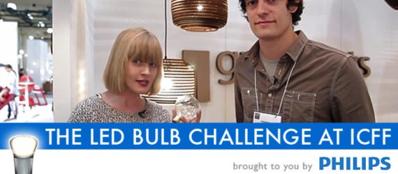 The Great LED Bulb Challenge at ICFF 2012, icff, inhabitat video, jill fehrenbacher, international contemporary furniture fair, green lighting, eco friendly lighting, philips, leds, led lights, led bulbs, green bulbs, switch to leds, green light fixtures, designer lamps, energy savings, energy saving lamps, philips led bulbs, philips bulbs, philips leds, energy saving light bulbs, christopher poehlmann, cp lighting, 12.5 W LED Bulb, gabriel kakon, gabriel scott, misewell, vincent georgeson, graypants, cardboard lamp, jonathan junker