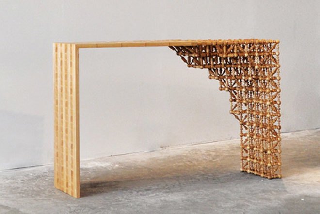 Mischer'traxler, Gradient Mashrabiya, oak, table, wooden table, Mashrabiyas, traditional crafts, Middle East, green furniture, Green Materials