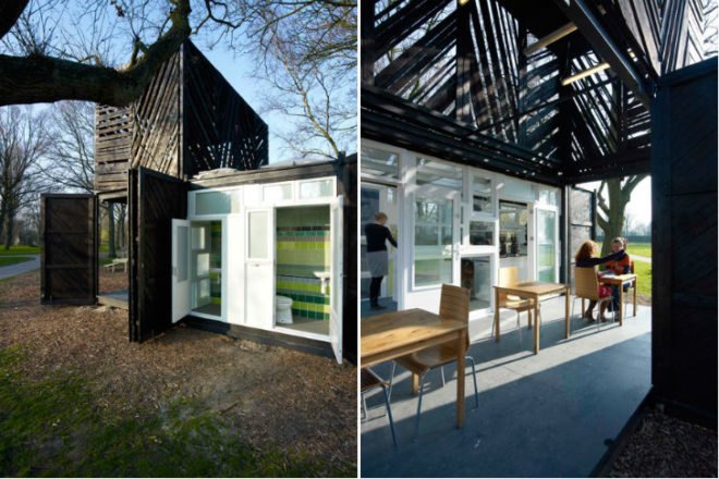 Noorderparkbar, Bureau SLA, overtreders w, amsterdam, second hand materials, reclaimed materials, recycled materials, coffee bar, coffee shack