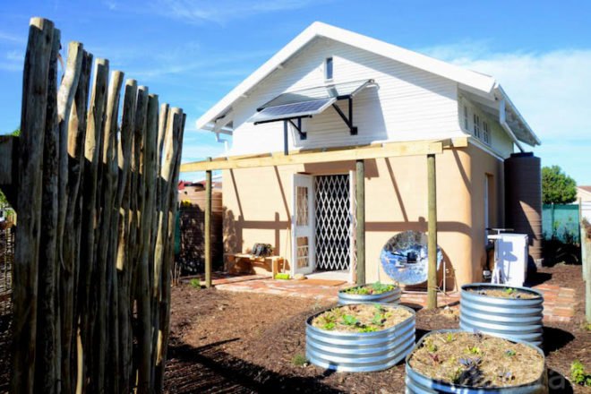 SEED, post-carbon homestead, Cape Town, South Africa, RDP Housing, solar-energy, clean tech, recycled materials, tires, shipping pallets, Rocklands Primary School, passive design, solar-cooker, photovoltaic panels, green design, sustainable design, eco-design, post-carbon design
