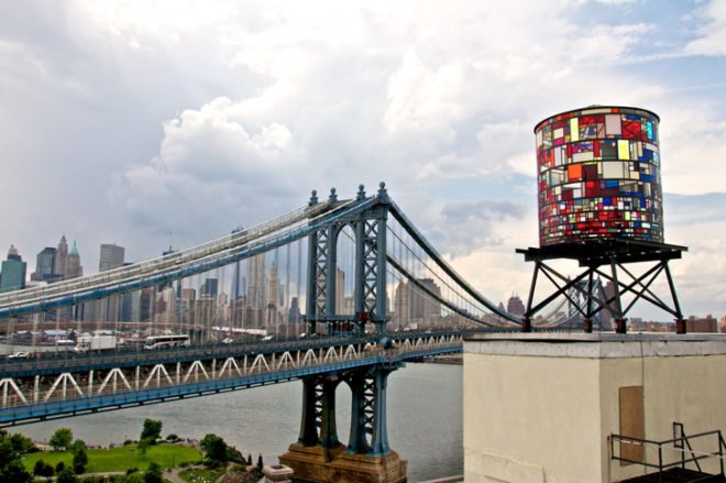 salvaged plexi glass, plexiglass, reclaimed plexigalss, water tank, water tank project, green art nyc, green art, eco art, green design, eco design, sustainable design, DUMBO, salvaged Plexiglas, Tom Fruin, The Water Tank Project, recycle art, eco art, salvaged materials nyc