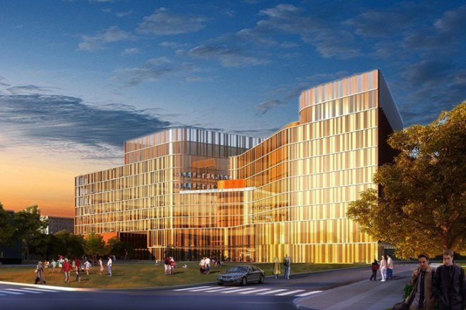 HOK Architects, SUNY Buffalo, medical school, design competition, LEED Gold, transit-oriented development