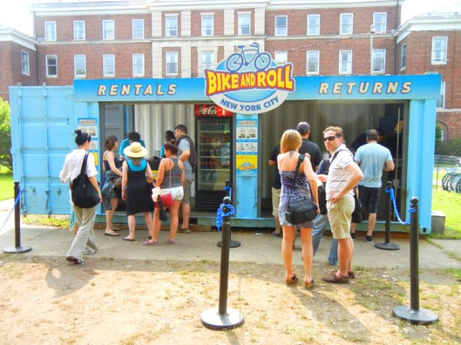 bike and roll, bike nyc, bike and roll nyc, bike and roll shipping container, shipping container kiosk, container architecture, shipping container architecture, eco architecture, green design, shipping container, shipping container architecture, eco design, sustainable design, governors island bike share, biking on governors island, green nyc, biking nyc