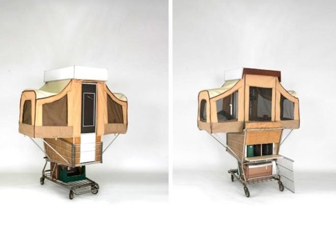 Kevin Cyr, Camper Kart, social design, tiny home, recycled materials, green design, sustainable design, eco-design, shopping cart, nomadic life, mobile home, portable home