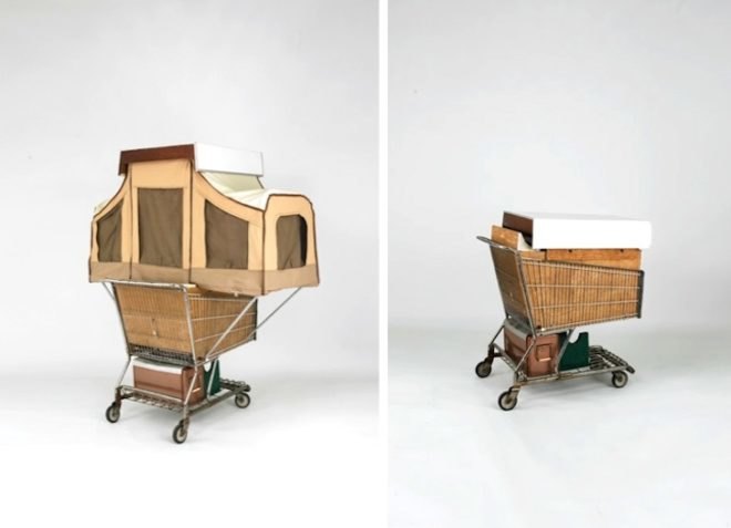 Kevin Cyr, Camper Kart, social design, tiny home, recycled materials, green design, sustainable design, eco-design, shopping cart, nomadic life, mobile home, portable home