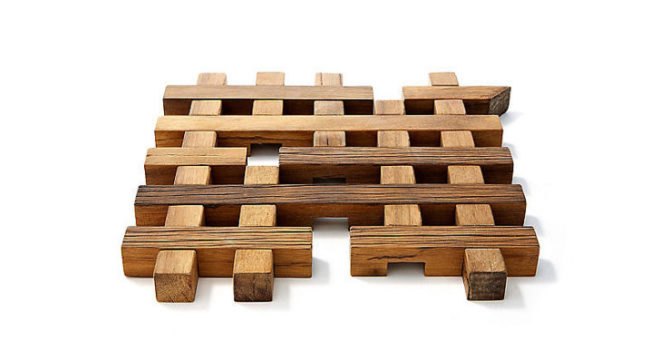 dfnqline, cony island boardwalk trivet, reclaimed wood, green interiors, green products, sustainable designs, recycled materials, green housewares, green kitchen, sustainable kitchen, reclaimed wood trivet