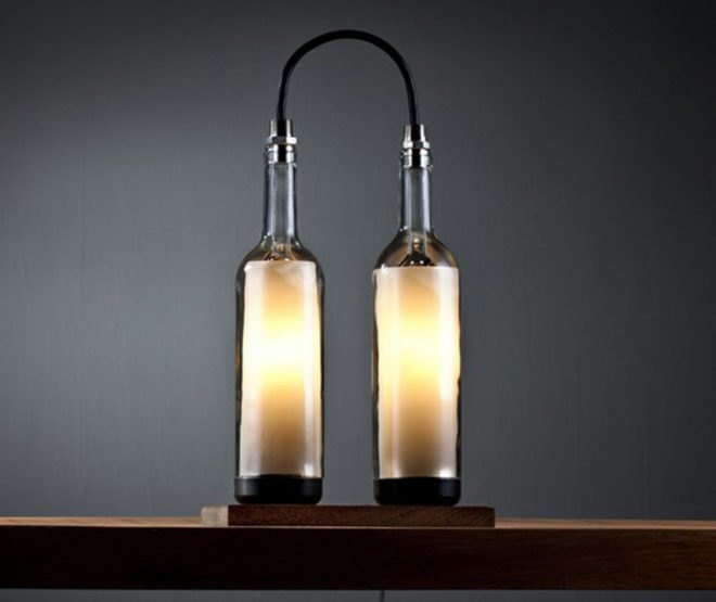 wine bottle lamp, wine bottle design, upcycled wine bottle lamp, john meng, cool wine bottle lamps, wine bottle lighting, wine bottle lighting ideas, recycled materials, eco lamps, eco friendly lamps