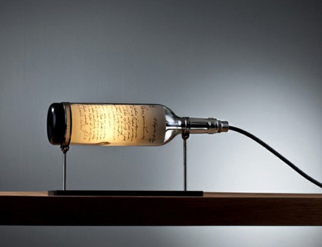 wine bottle lamp, wine bottle design, upcycled wine bottle lamp, john meng, cool wine bottle lamps, wine bottle lighting, wine bottle lighting ideas, recycled materials, eco lamps, eco friendly lamps