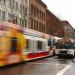 Buses driving in the city