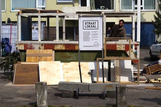Straatlokaal, Foundation Projects, Rikkert Paauw, Jet van Zwieten, recycled materials, found materials, trash, skips, refuse, Utrecht, Neude Square, The Netherlands, urban design, green design, sustainable design, eco-design