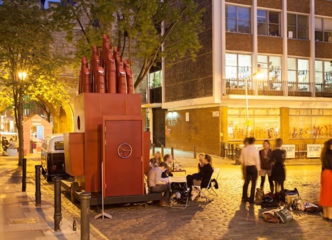 Aberrant Architecture, Tiny Traveling Theater, mobile theater, mini theater, Thomas Britton, coal scuttles, recycled materials, green design, sustainable design, eco-design, art, theater, natural light, skylights