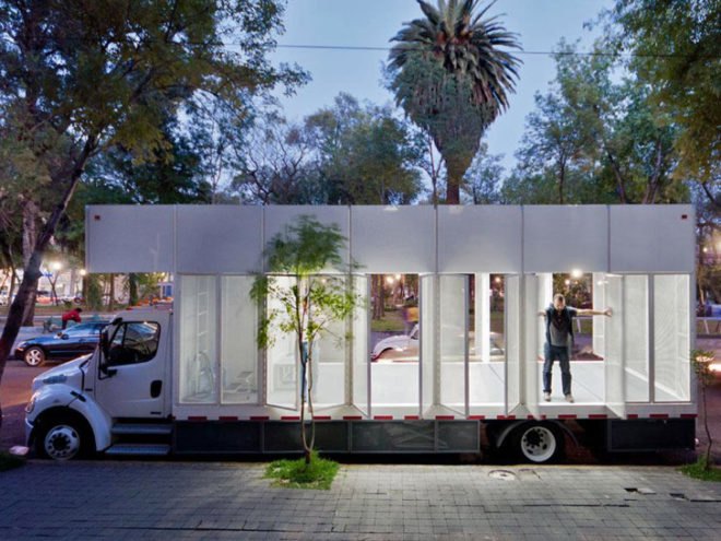 A47 Mobile Library, Productora, Fundación Alumnos47, Book Mobile Design, Mexico City, Mobile Structure, Modern Design, Cultural Events, Bookshelf design
