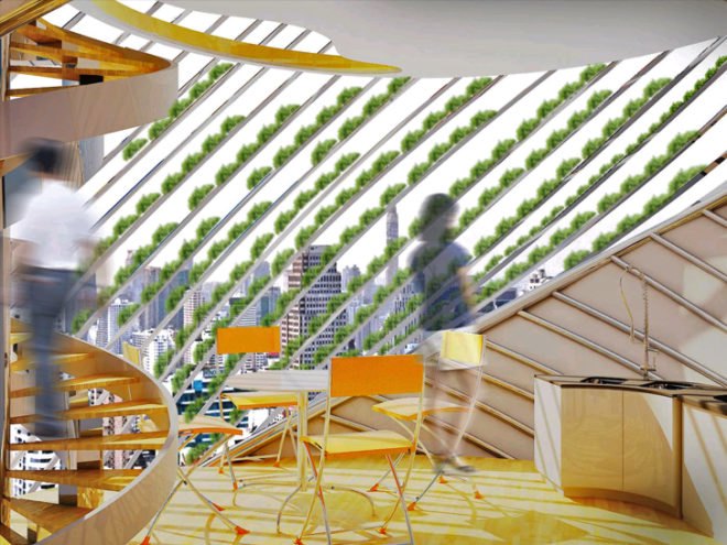 Achawin Laohavichairat, Montakan Manosong, and Peerapon Karunwiwat, parasitic structure, urban design, clean tech, waste water, zero energy, Thailand, bangkok, green design, sustainable design, eco design, waste water, recycled water, energy