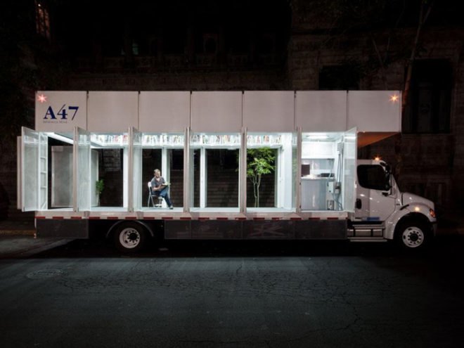 A47 Mobile Library, Productora, Fundación Alumnos47, Book Mobile Design, Mexico City, Mobile Structure, Modern Design, Cultural Events, Bookshelf design