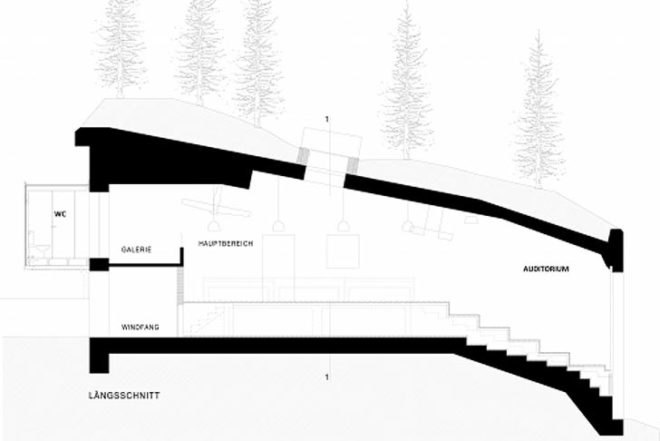 Atelier-f, Cultural Center, Switzerland, Angebauter Tarnrucksack, recycled military shelter, bunker, cable car station, Architecture, Green Materials, locally sourced wood