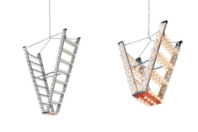 Bertjan Pot, Stairway to Heaven, recycled chandelier, DHPH, Design Academy Eindhoven, Frame-Moooi Award, safety-ladder, Art, Green Lighting, energy efficiency, Recycled Materials,