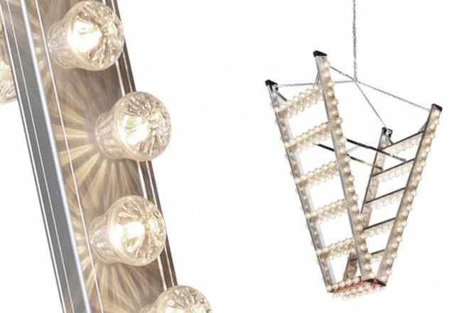 Bertjan Pot, Stairway to Heaven, recycled chandelier, DHPH, Design Academy Eindhoven, Frame-Moooi Award, safety-ladder, Art, Green Lighting, energy efficiency, Recycled Materials,