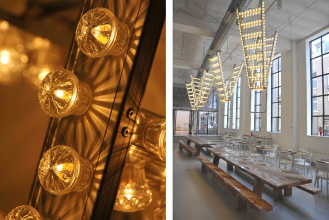 Bertjan Pot, Stairway to Heaven, recycled chandelier, DHPH, Design Academy Eindhoven, Frame-Moooi Award, safety-ladder, Art, Green Lighting, energy efficiency, Recycled Materials,