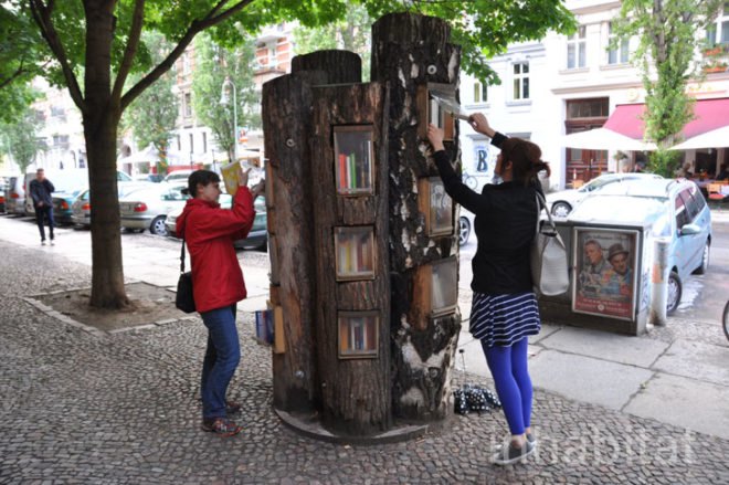 green design, eco design, sustainable design, Book Forest, BauFachFrau, BookCrossing, book exchange, Berlin, book swap kiosk, Prenzlauer Berg